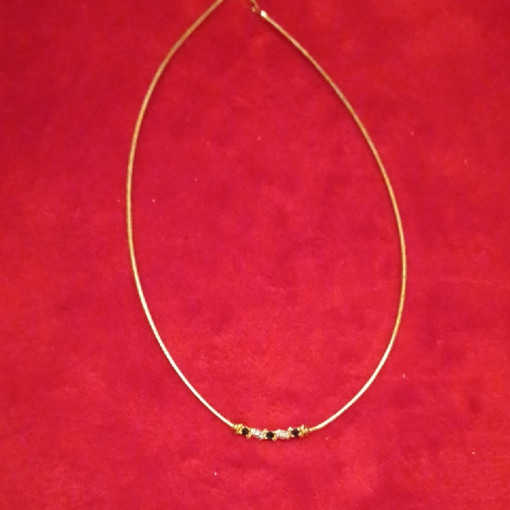 Elegant Gold Necklace with Sapphire And Cubic Zirconia Accents. 17" Long.